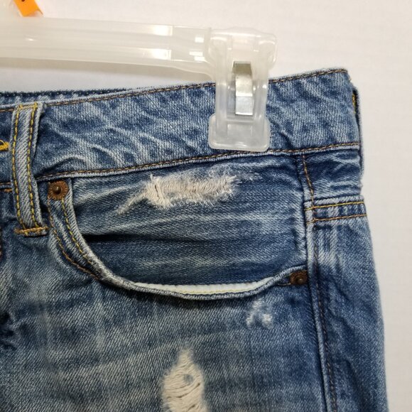 American Eagle shorts 2 distressed denim jean micro mini low rise Y2K whiskered - Picture 4 of 14